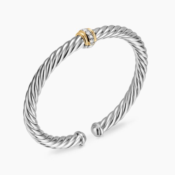 David Yurman Cable Flex® Center Station Bracelet in Sterling Silver with 14K Yellow Gold and Diamonds, 6mm, view 2