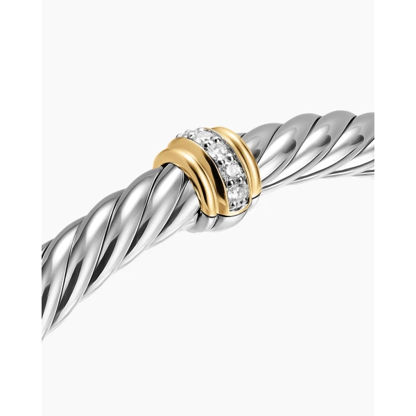 on-model styling shot|David Yurman Cable Flex® Center Station Bracelet in Sterling Silver with 14K Yellow Gold and Diamonds