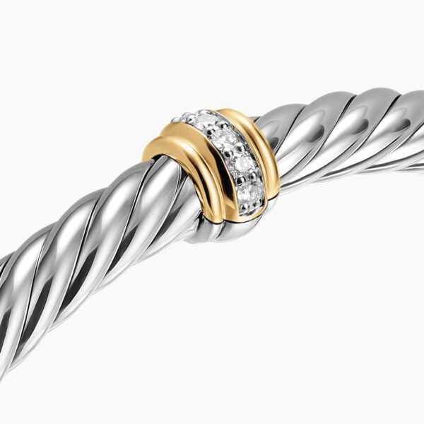 David Yurman Cable Flex® Center Station Bracelet in Sterling Silver with 14K Yellow Gold and Diamonds, 6mm, view 4