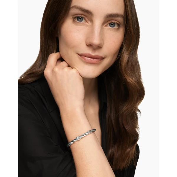 6mm in Silver – front view of authentic Cable Bracelets at Luxury Shoes |David Yurman Cable Flex® Center Station Bracelet in Sterling Silver with Diamonds