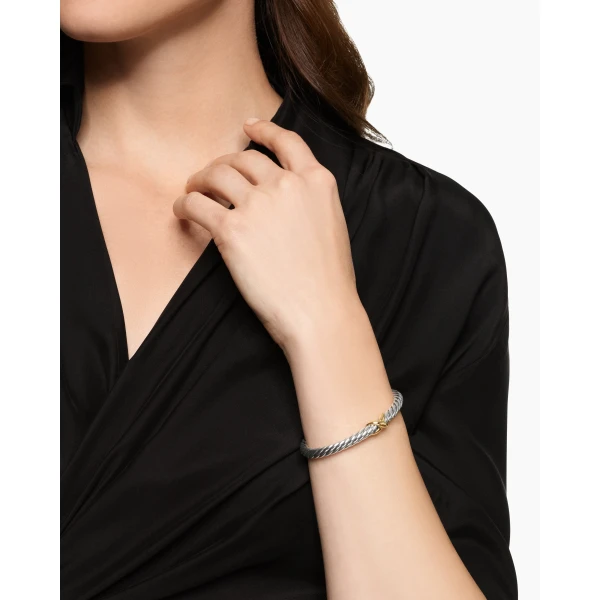 6mm in Silver – front view of authentic Cable Bracelets at Luxury Shoes |David Yurman Cable Flex® X Bracelet in Sterling Silver with 14K Yellow Gold