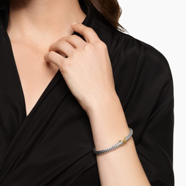 David Yurman Cable Flex® X Bracelet in Sterling Silver with 14K Yellow Gold, 6mm, view 2