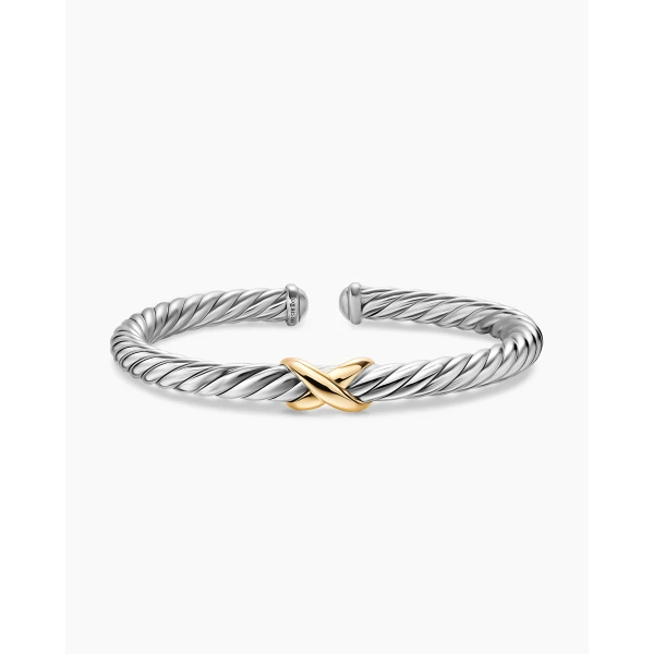 on-model styling shot|David Yurman Cable Flex® X Bracelet in Sterling Silver with 14K Yellow Gold