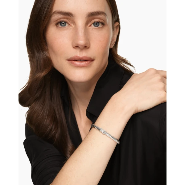 6mm in Silver – front view of authentic Cable Bracelets at Luxury Shoes |David Yurman Cable Flex® X Bracelet in Sterling Silver with Diamonds