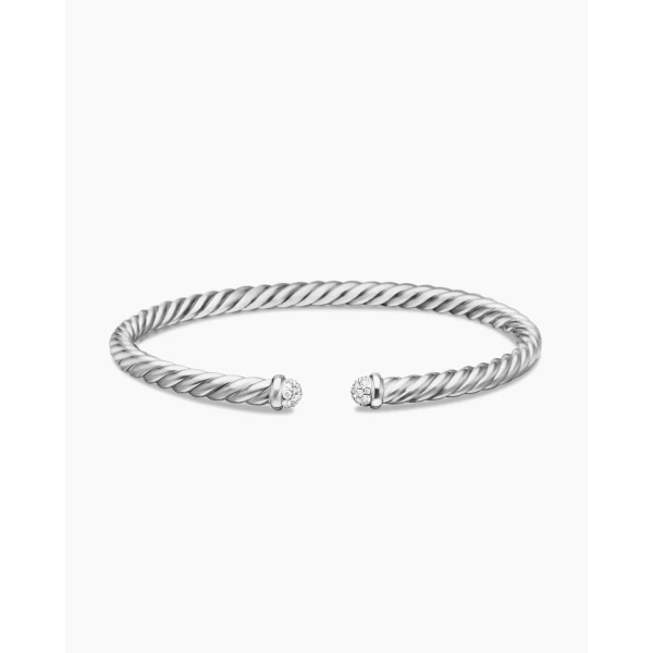on-model styling shot|David Yurman Cablespira® Flex Bracelet in 18K White Gold with Diamonds
