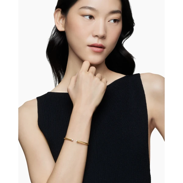 4mm in Gold – front view of authentic Cable Bracelets at Luxury Shoes |David Yurman Cablespira® Flex Bracelet in 18K Yellow Gold with Diamonds
