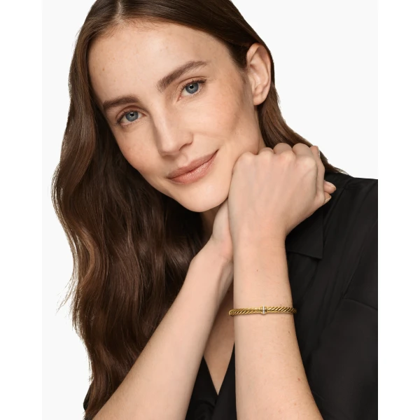 6mm in Gold – front view of authentic Cable Bracelets at Luxury Shoes |David Yurman Cablespira® Flex Center Station Bracelet in 18K Yellow Gold with Diamonds
