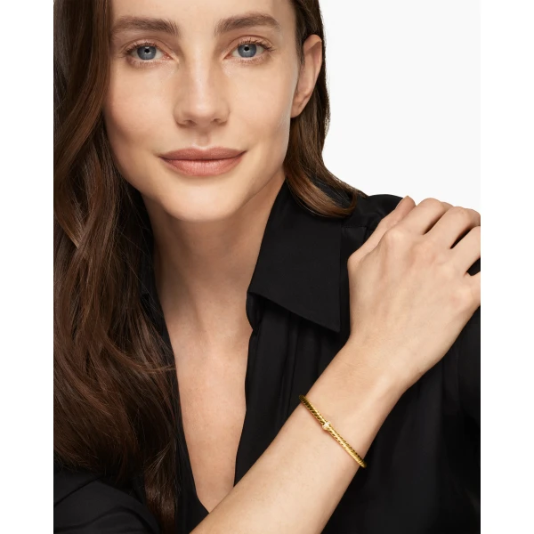 4mm in Gold – front view of authentic Cable Bracelets at Luxury Shoes |David Yurman Cablespira® Flex Station Bracelet in 18K Yellow Gold with Diamonds