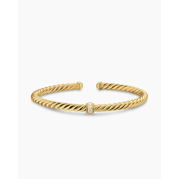 on-model styling shot|David Yurman Cablespira® Flex Station Bracelet in 18K Yellow Gold with Diamonds