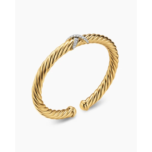6mm in Gold – front view of authentic Cable Bracelets at Luxury Shoes |David Yurman Cablespira® Flex X Bracelet in 18K Yellow Gold with Diamonds