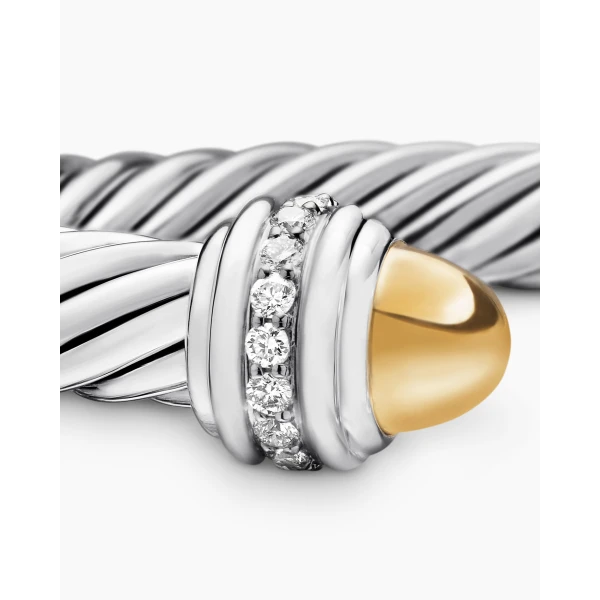 signature twisted-helix detail|David Yurman Classic Cable Bracelet in Sterling Silver with 14K Yellow Gold Domes and Diamonds