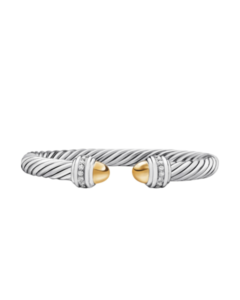 David Yurman Classic Cable Bracelet in Sterling Silver with 14K Yellow Gold Domes and Diamonds