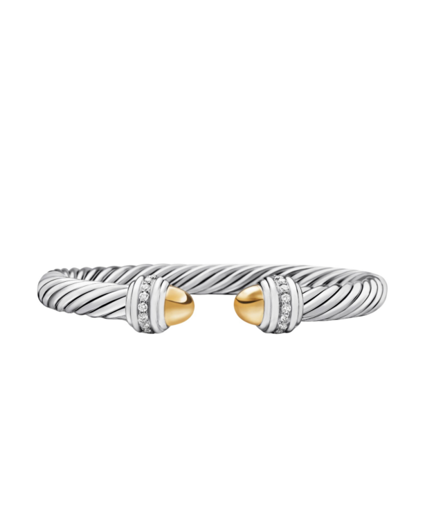 David Yurman Classic Cable Bracelet in Sterling Silver with 14K Yellow Gold Domes and Diamonds