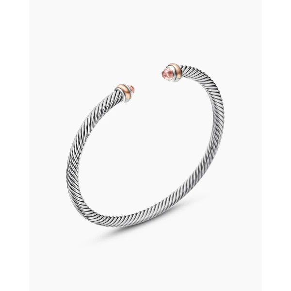 on-model styling shot|David Yurman Classic Cable Bracelet in Sterling Silver with 18K Rose Gold and Morganite