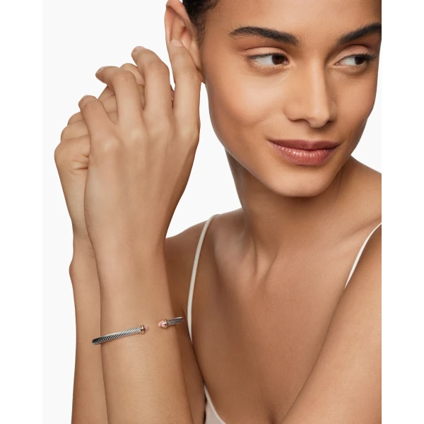 4mm in Pink – clasp and closure mechanism detail|David Yurman Classic Cable Bracelet in Sterling Silver with 18K Rose Gold and Morganite
