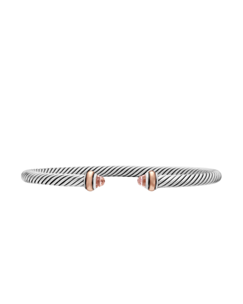 David Yurman Classic Cable Bracelet in Sterling Silver with 18K Rose Gold and Morganite