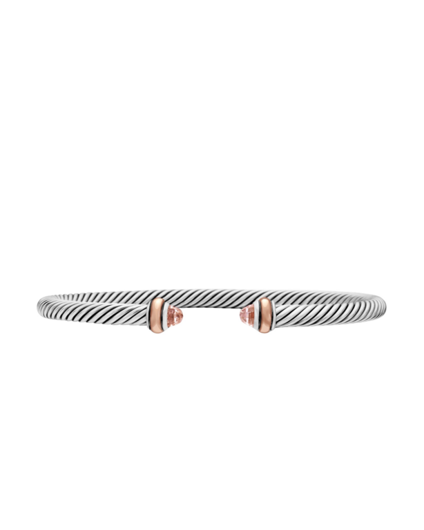David Yurman Classic Cable Bracelet in Sterling Silver with 18K Rose Gold and Morganite
