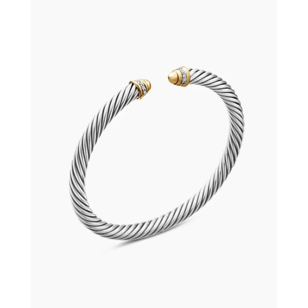 5mm in Gold – front view of authentic Cable Bracelets at Luxury Shoes |David Yurman Classic Cable Bracelet in Sterling Silver with 18K Yellow Gold