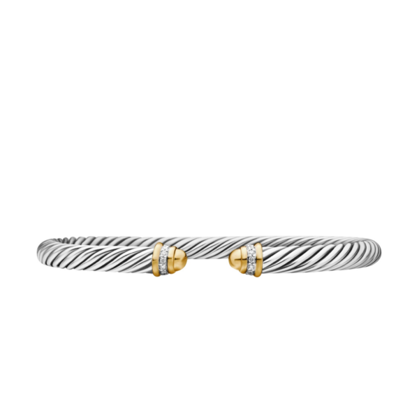 David Yurman Classic Cable Bracelet in Sterling Silver with 18K Yellow Gold, Gold Domes and Diamonds, 5mm