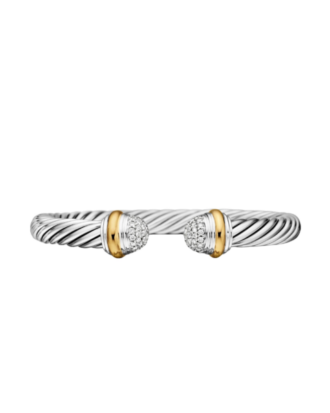 David Yurman Classic Cable Bracelet in Sterling Silver with 18K Yellow Gold and Pavé Diamond Domes