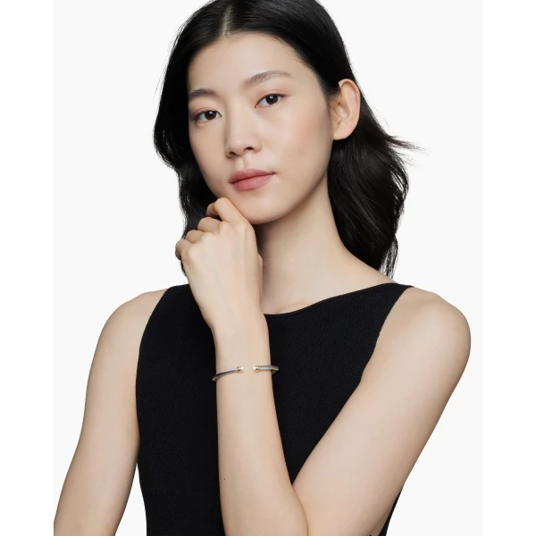 4mm in White – front view of authentic Cable Bracelets at Luxury Shoes |David Yurman Classic Cable Bracelet in Sterling Silver with 18K Yellow Gold and Pearls