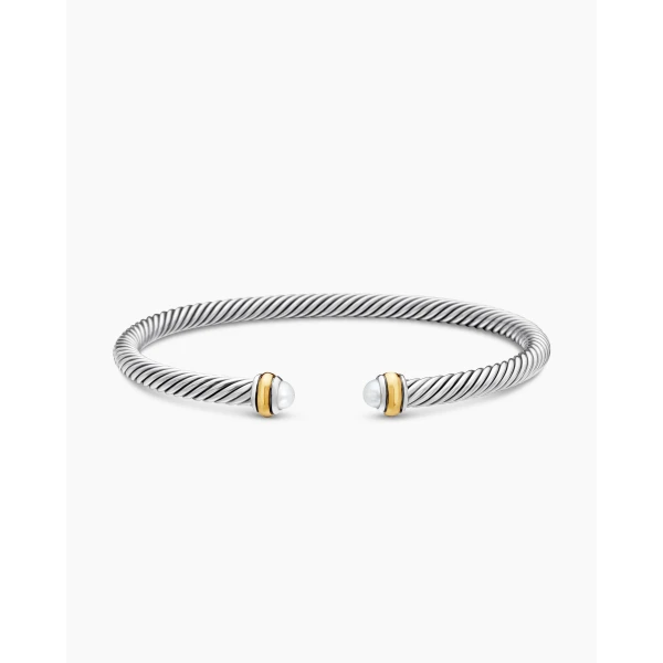 on-model styling shot|David Yurman Classic Cable Bracelet in Sterling Silver with 18K Yellow Gold and Pearls