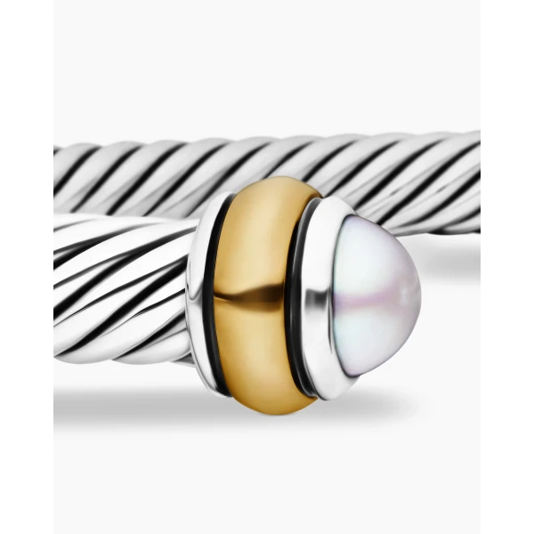signature twisted-helix detail|David Yurman Classic Cable Bracelet in Sterling Silver with 18K Yellow Gold and Pearls