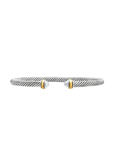 David Yurman Classic Cable Bracelet in Sterling Silver with 18K Yellow Gold and Pearls