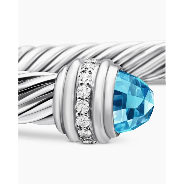 signature twisted-helix detail|David Yurman Classic Cable Bracelet in Sterling Silver with Blue Topaz and Diamonds