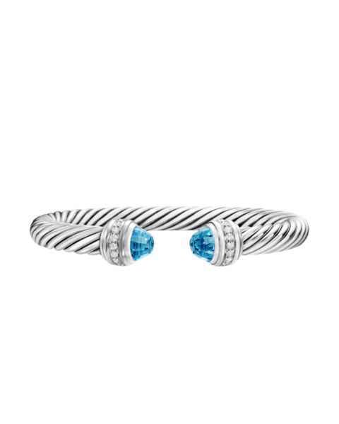 David Yurman Classic Cable Bracelet in Sterling Silver with Blue Topaz and Diamonds