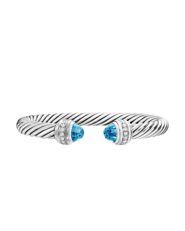 David Yurman Classic Cable Bracelet in Sterling Silver with Blue Topaz and Diamonds