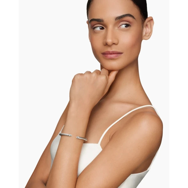 5mm in Silver – front view of authentic Cable Bracelets at Luxury Shoes |David Yurman Classic Cable Bracelet in Sterling Silver with Diamonds