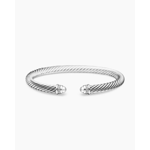 on-model styling shot|David Yurman Classic Cable Bracelet in Sterling Silver with Diamonds