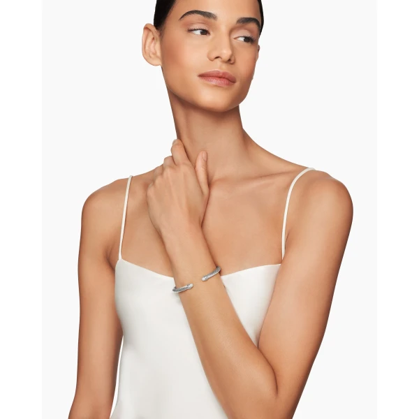 5mm in Silver – front view of authentic Cable Bracelets at Luxury Shoes |David Yurman Classic Cable Bracelet in Sterling Silver with Pavé Diamond Domes
