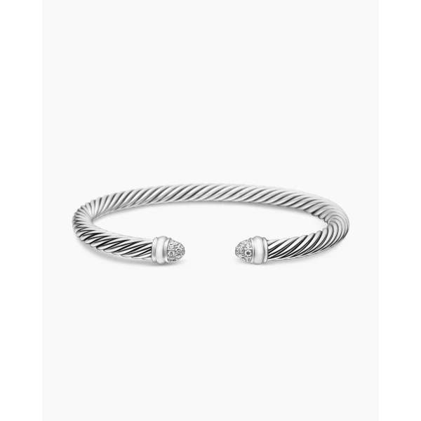 on-model styling shot|David Yurman Classic Cable Bracelet in Sterling Silver with Pavé Diamond Domes