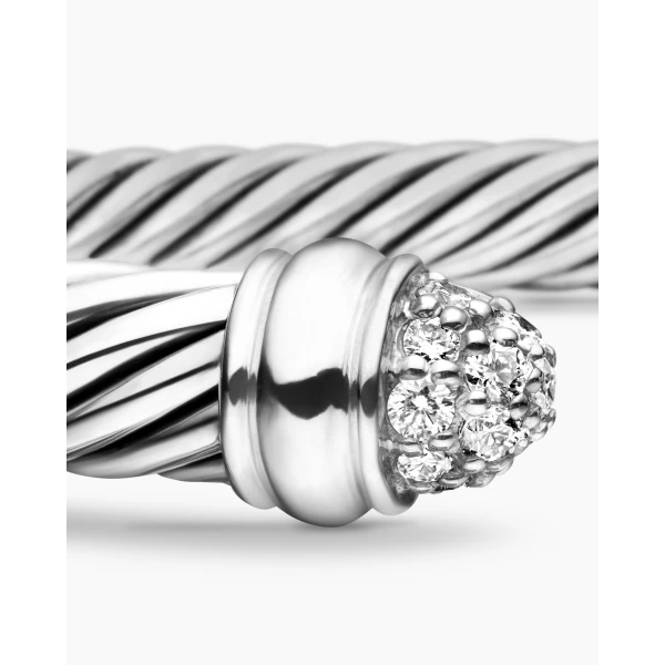 signature twisted-helix detail|David Yurman Classic Cable Bracelet in Sterling Silver with Pavé Diamond Domes