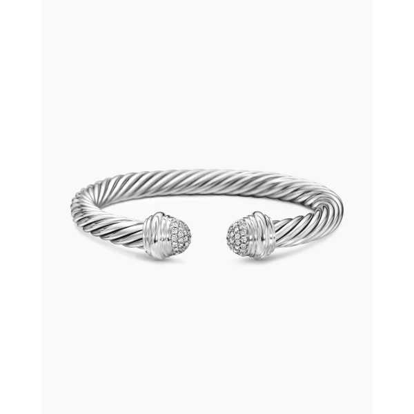 on-model styling shot|David Yurman Classic Cable Bracelet in Sterling Silver with Pavé Diamond Domes