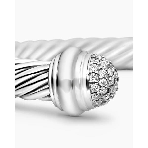 signature twisted-helix detail|David Yurman Classic Cable Bracelet in Sterling Silver with Pavé Diamond Domes