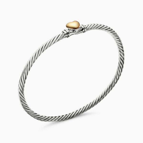 David Yurman Classic Cable Heart Station Bracelet in Sterling Silver with 18K Yellow Gold, 3mm, view 3