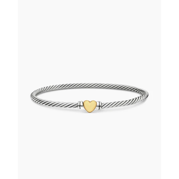 on-model styling shot|David Yurman Classic Cable Heart Station Bracelet in Sterling Silver with 18K Yellow Gold
