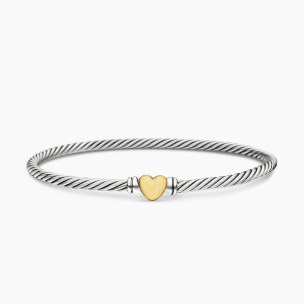 David Yurman Classic Cable Heart Station Bracelet in Sterling Silver with 18K Yellow Gold, 3mm, view 4