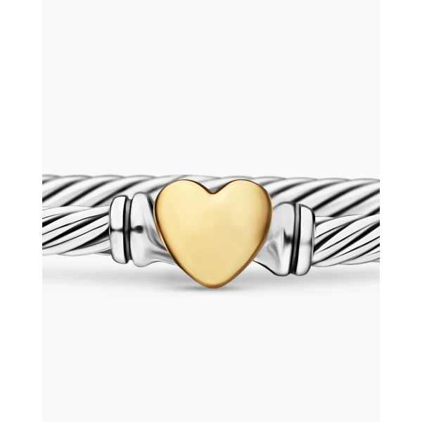 signature twisted-helix detail|David Yurman Classic Cable Heart Station Bracelet in Sterling Silver with 18K Yellow Gold