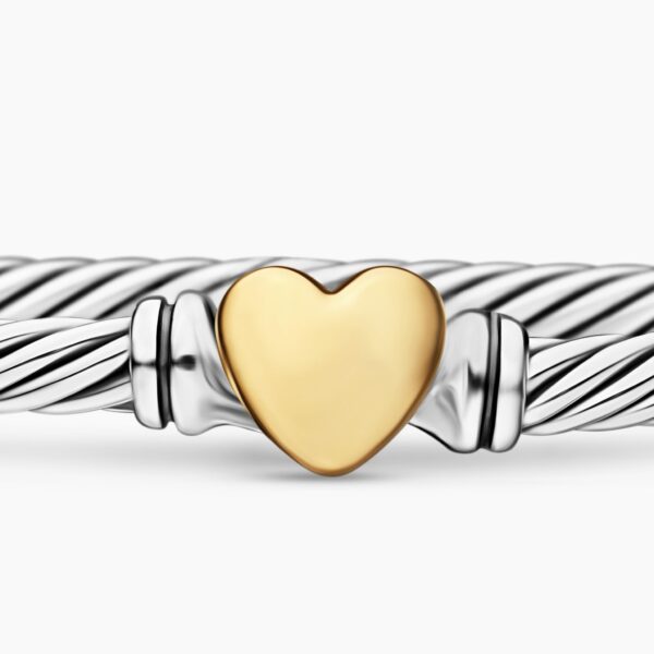David Yurman Classic Cable Heart Station Bracelet in Sterling Silver with 18K Yellow Gold, 3mm, view 6