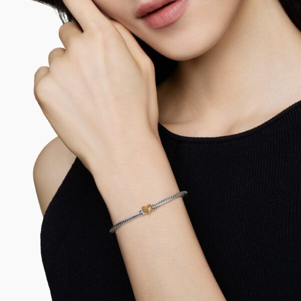 David Yurman Classic Cable Heart Station Bracelet in Sterling Silver with 18K Yellow Gold, 3mm, view 7