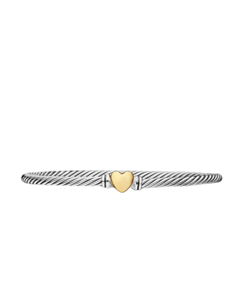 David Yurman Classic Cable Heart Station Bracelet in Sterling Silver with 18K Yellow Gold