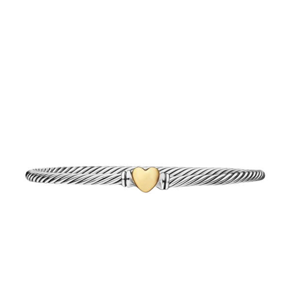 David Yurman Classic Cable Heart Station Bracelet in Sterling Silver with 18K Yellow Gold, 3mm