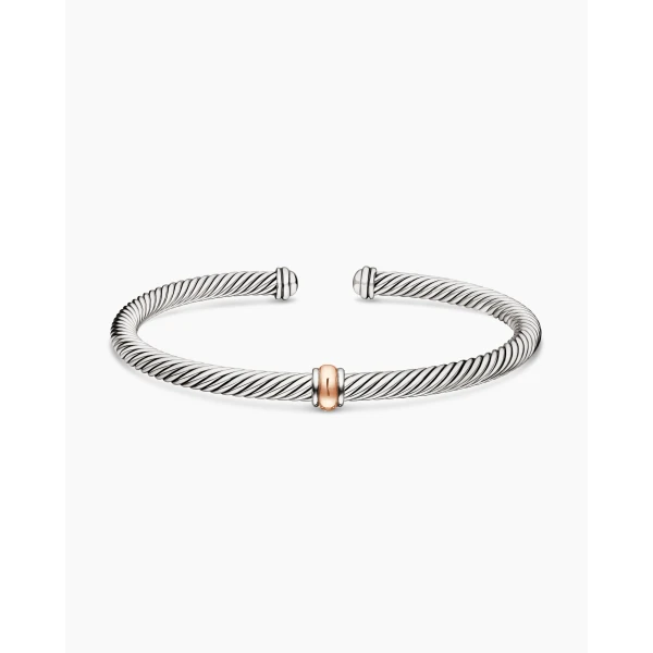 on-model styling shot|David Yurman Classic Cable Station Bracelet in Sterling Silver with 18K Rose Gold