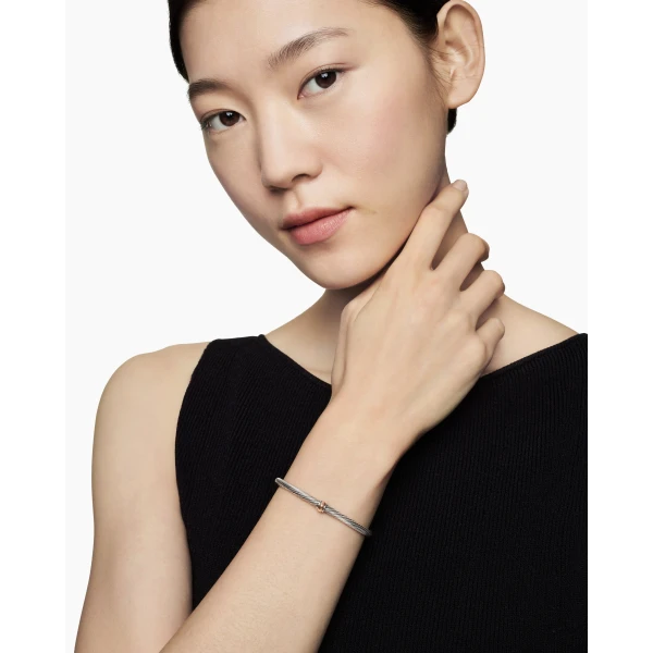 signature twisted-helix detail|David Yurman Classic Cable Station Bracelet in Sterling Silver with 18K Rose Gold