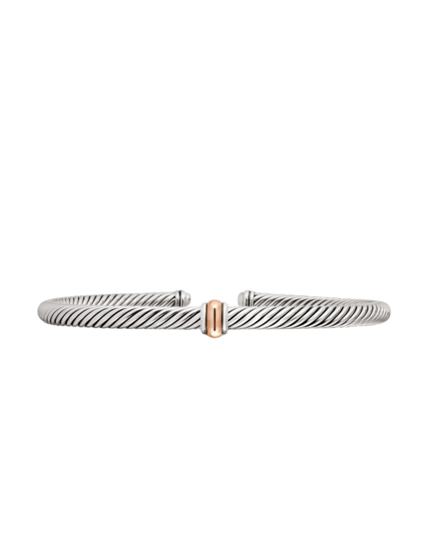David Yurman Classic Cable Station Bracelet in Sterling Silver with 18K Rose Gold