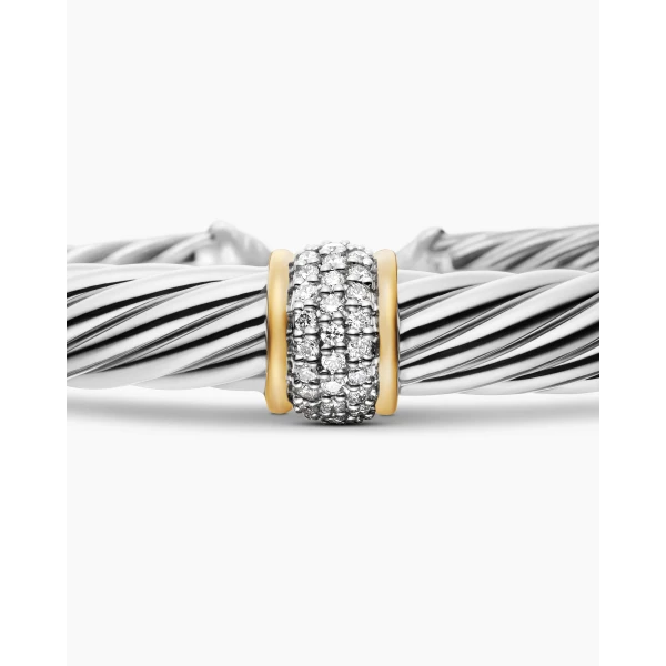 signature twisted-helix detail|David Yurman Classic Cable Station Bracelet in Sterling Silver with 18K Yellow Gold and Pavé Diamonds